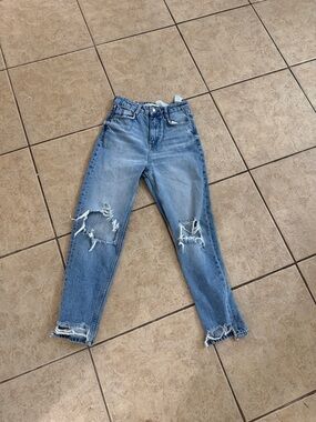 Zara Light Blue High-Rise Distressed Jeans